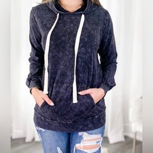 Zenana Mineral Wash Hoodie black